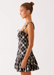 Tuni Cotton Mini Dress - Taupe Check