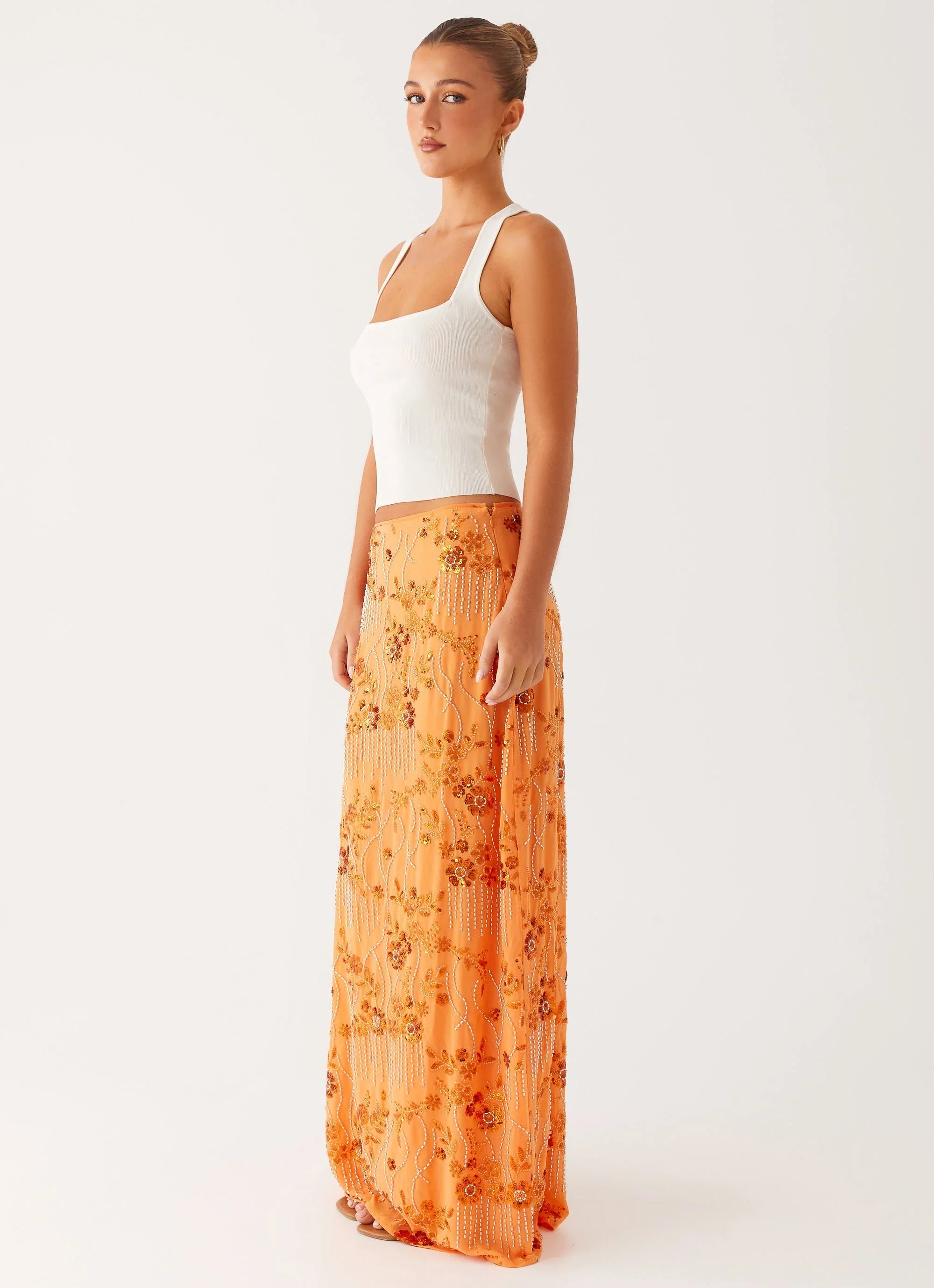 Corinna Low Rise Sequin Maxi Skirt - Orange