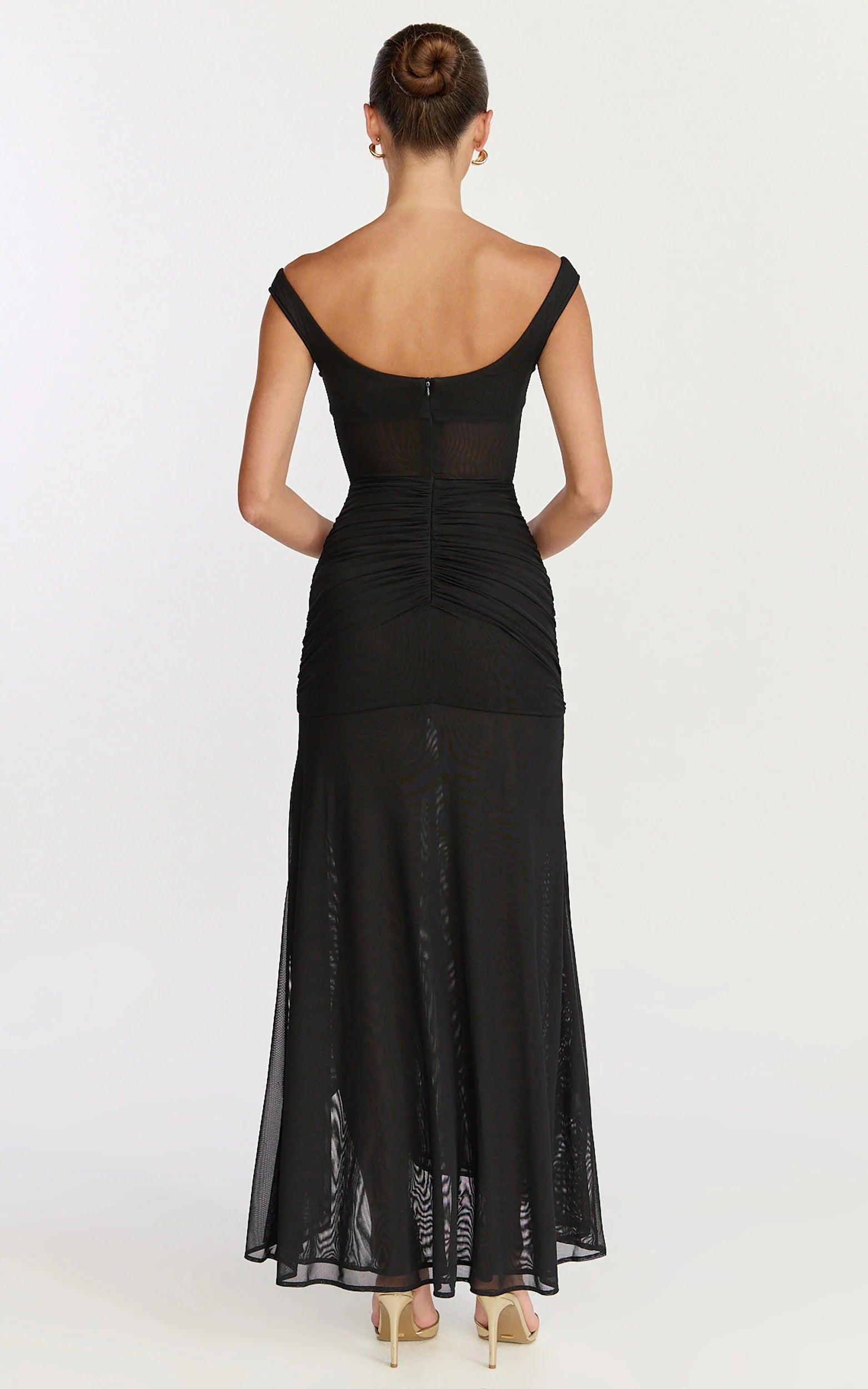 Demetria Maxi Dress - Mesh Bodycon Dress in Black