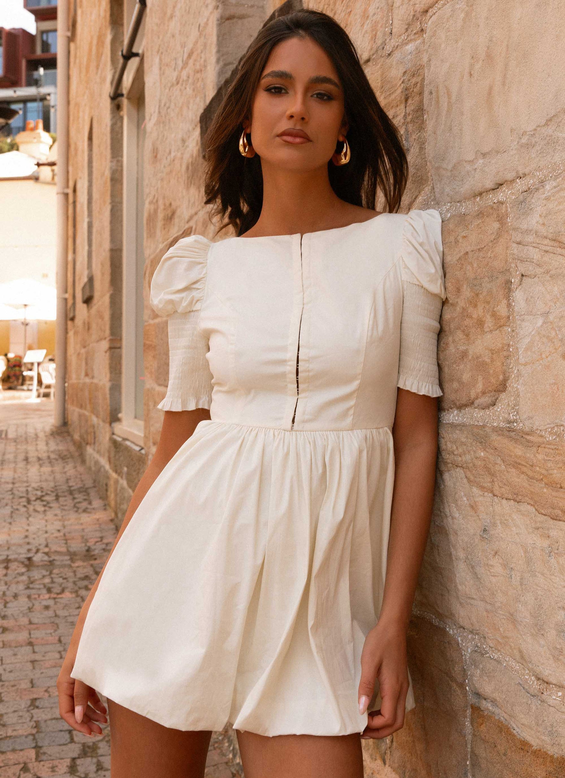 helda midi dress Helda Midi Dress - Halter Tie Neck Corset Panel Dress in Off White