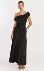 Ophelia Maxi Dress - Off Shoulder Ruched Fit And Flare Dress in Black